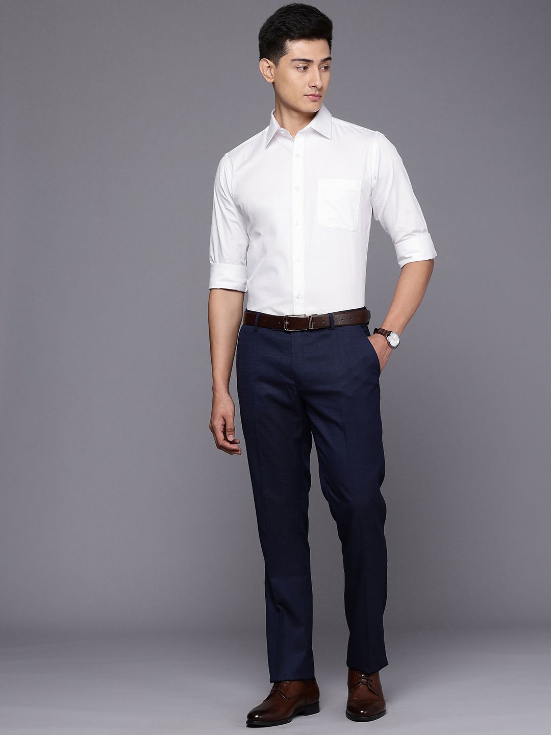 Raymond Slim Fit Self Striped Pure Cotton Formal Shirt