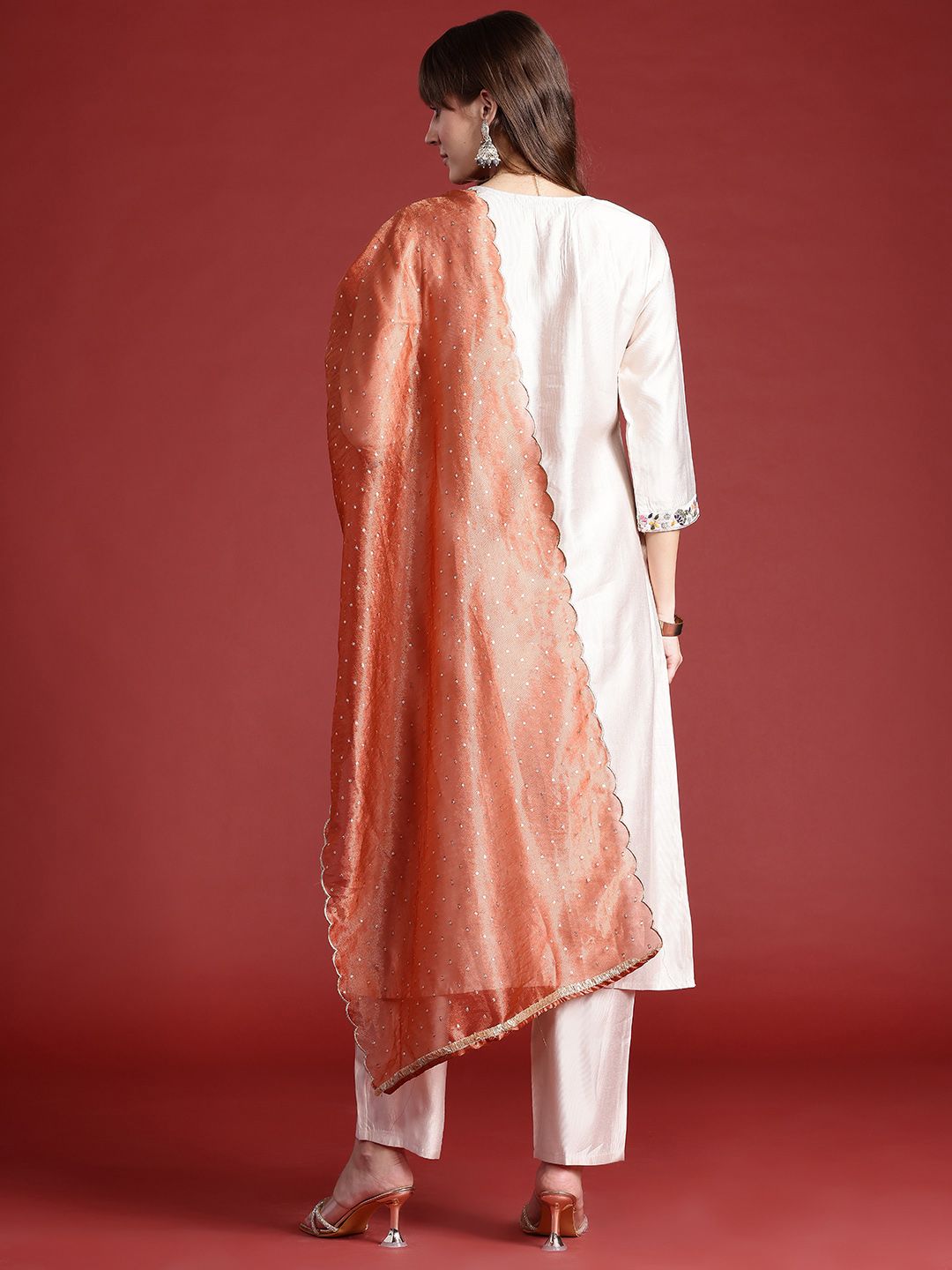Indo Era Ethnic Motifs Embroidered Thread Work Liva Kurta With Trousers & Dupatta