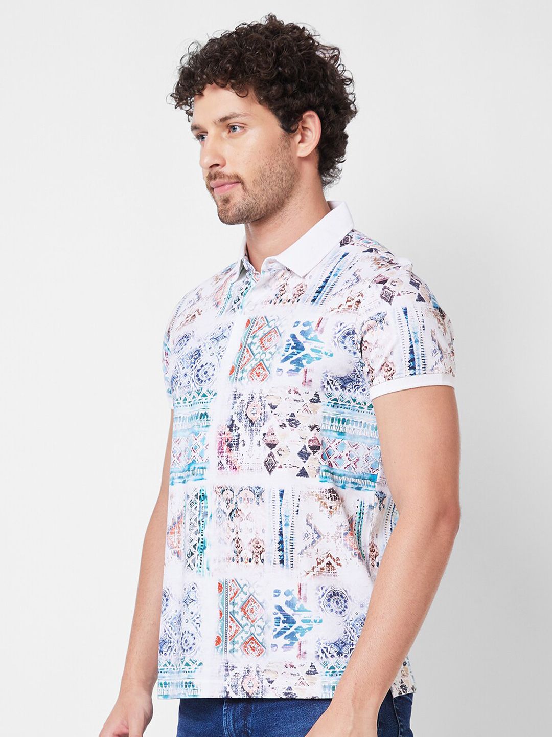 SPYKAR Printed Polo Collar Cotton Slim Fit T-shirt