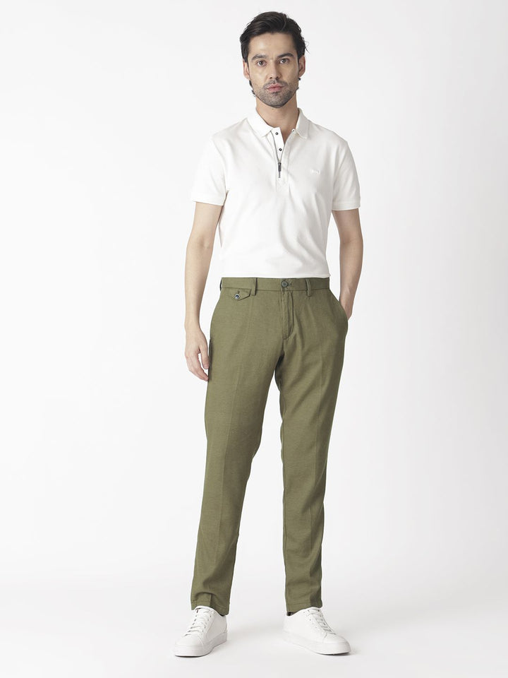 RARE RABBIT Men Olive Green Slim Fit Chinos Trousers