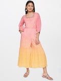 Global Desi Pink & Yellow Printed Basic Jumpsuit