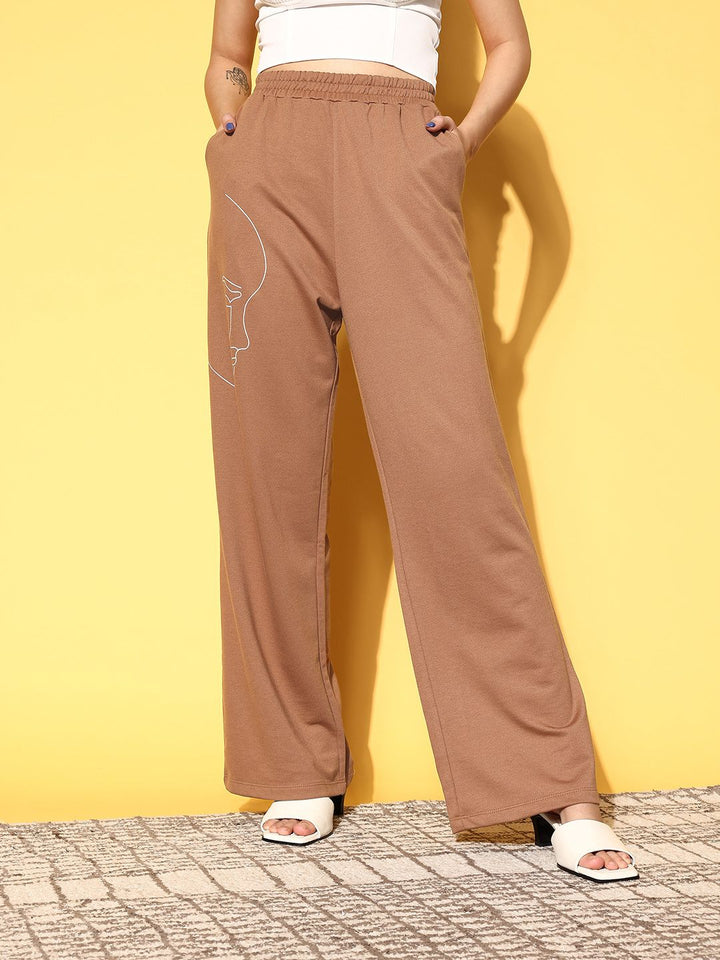 SASSAFRAS Women Chic Brown Solid Kidult Kitsch Track Pants
