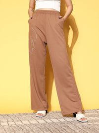 SASSAFRAS Women Chic Brown Solid Kidult Kitsch Track Pants
