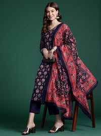 Indo Era Floral Printed Panelled Gotta Patti Pure Cotton Kurta With Trousers & Dupatta