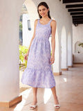 STREET 9 Floral Printed Linen Fit And Flare Midi Dress