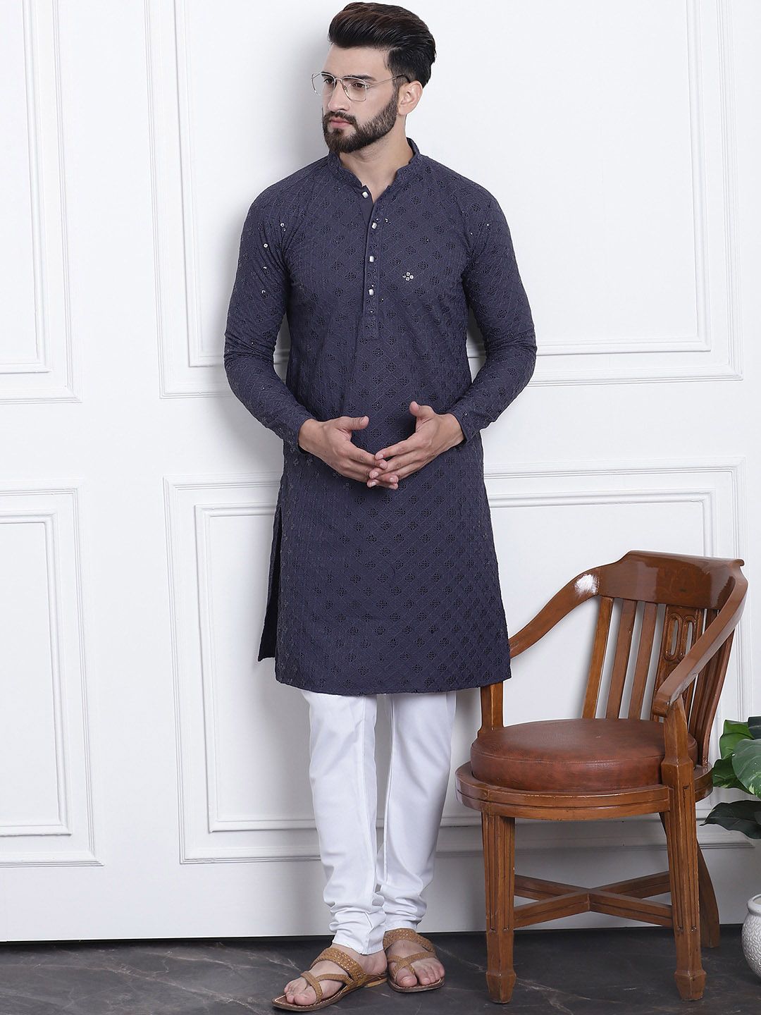 SOJANYA Sequin Embellished Pure Cotton Kurta