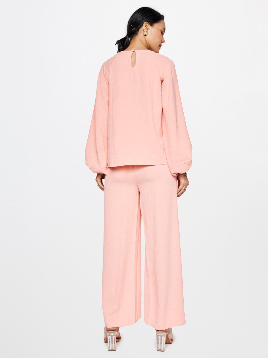 AND Round Neck Puff Sleeve Top And Palazzo