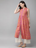 Anouk Women Pink & Mustard Yellow Printed A-Line Kurta