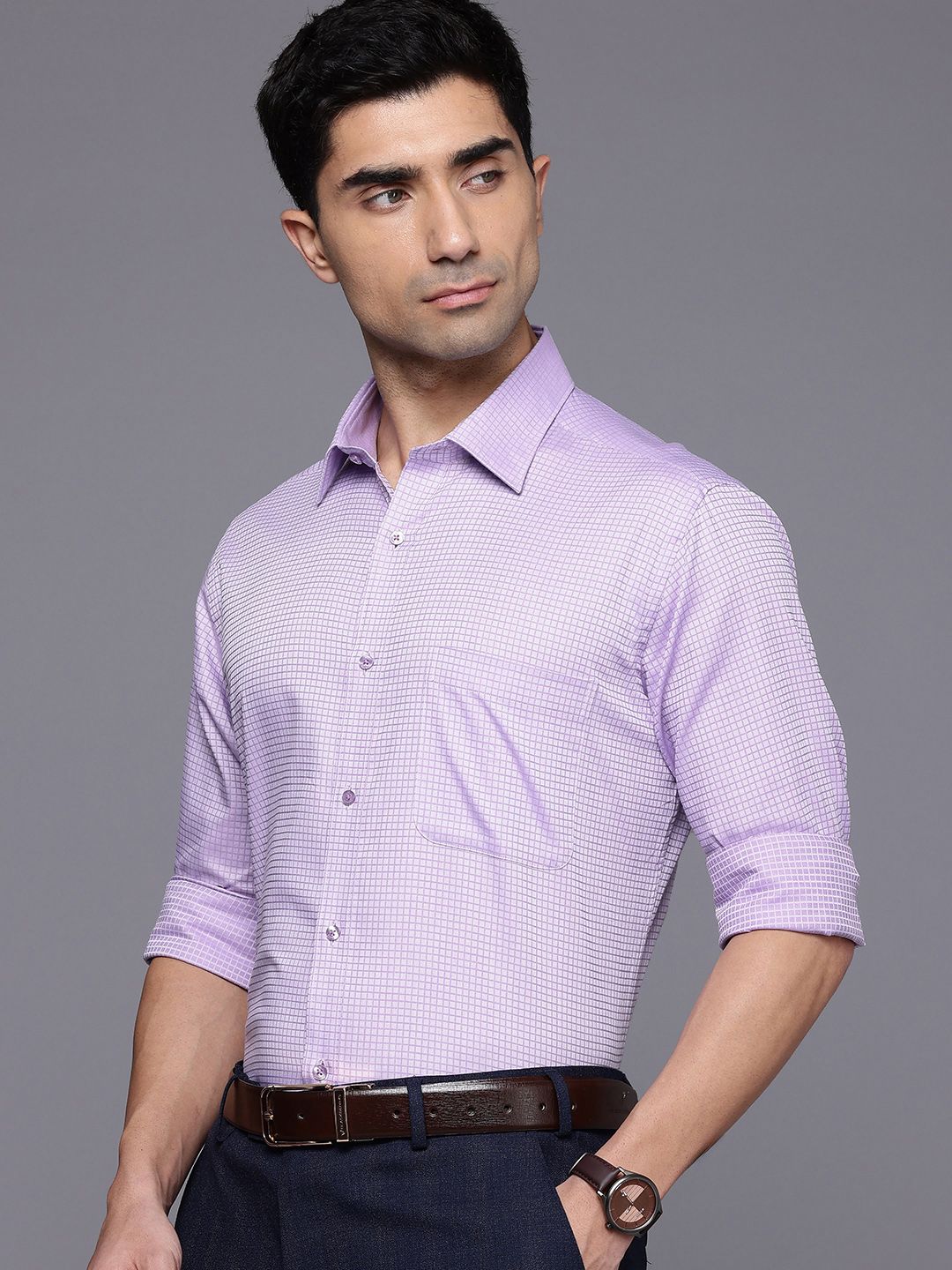 Raymond Slim Fit Micro Checks Pure Cotton Formal Shirt