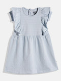 Happy Faces Girls Striped Ruffled Fit & Flare Pure Cotton Dress