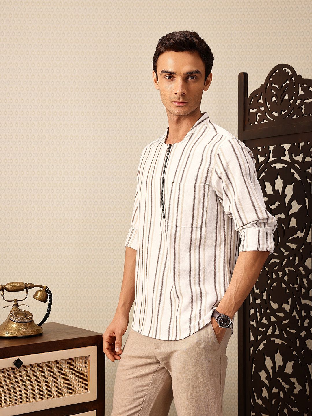 House of Pataudi Striped Rozana Kurta