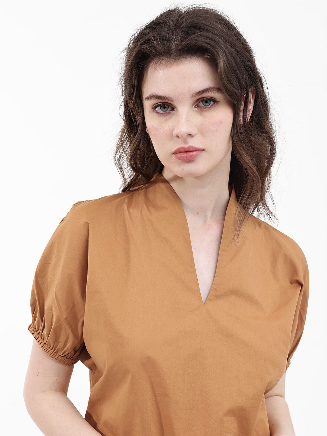 RAREISM Puff Sleeve Cotton Styled Back Top
