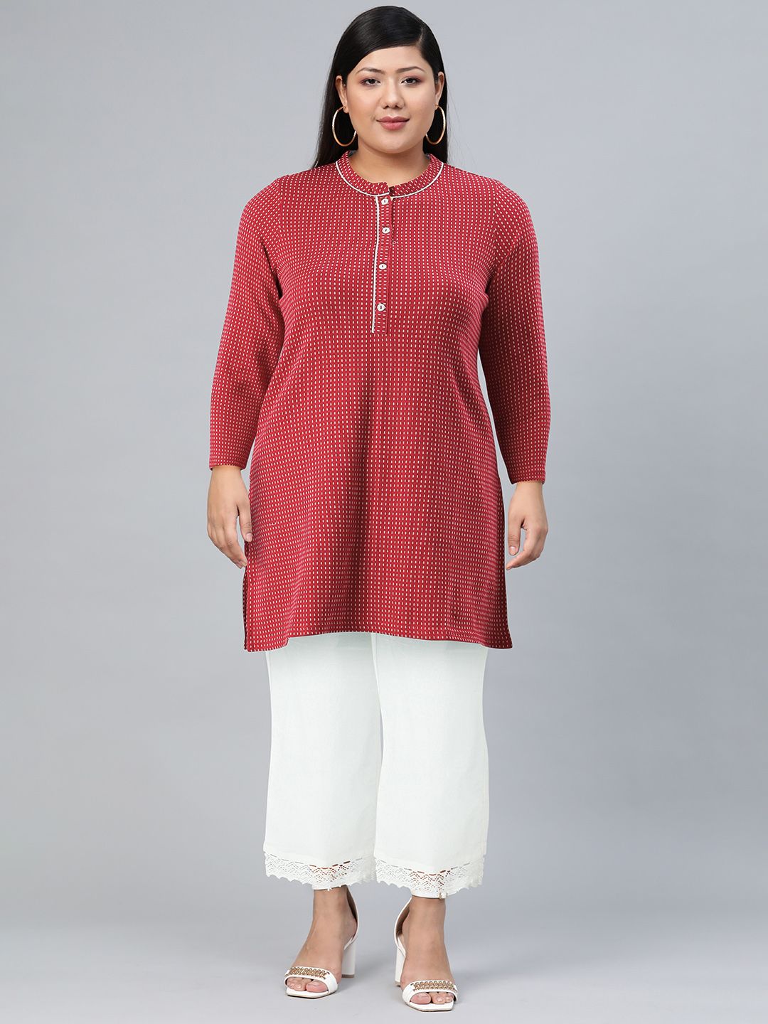 AURELIA Women Red & White Long Sleeves Kurta