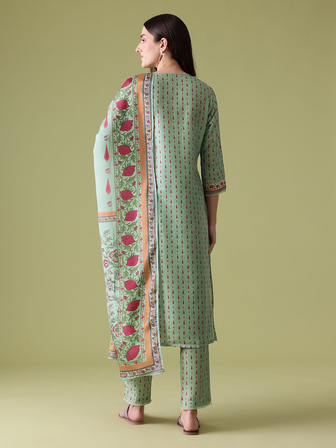 Anouk Floral Printed Pure Cotton Kurta With Trousers & Dupatta