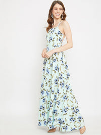Berrylush Women Green Floral Crepe Maxi Dress