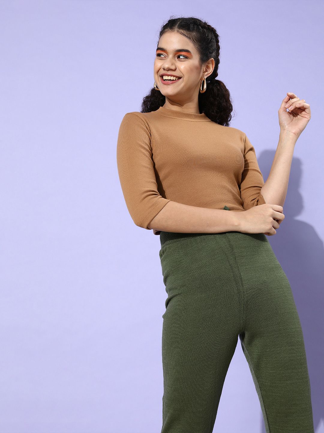 STREET 9 Women Chic Brown Solid Cropped Top