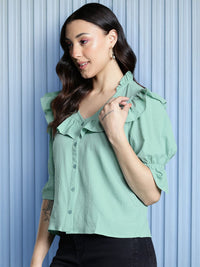 DressBerry Puff Sleeve Ruffles Shirt Style Top