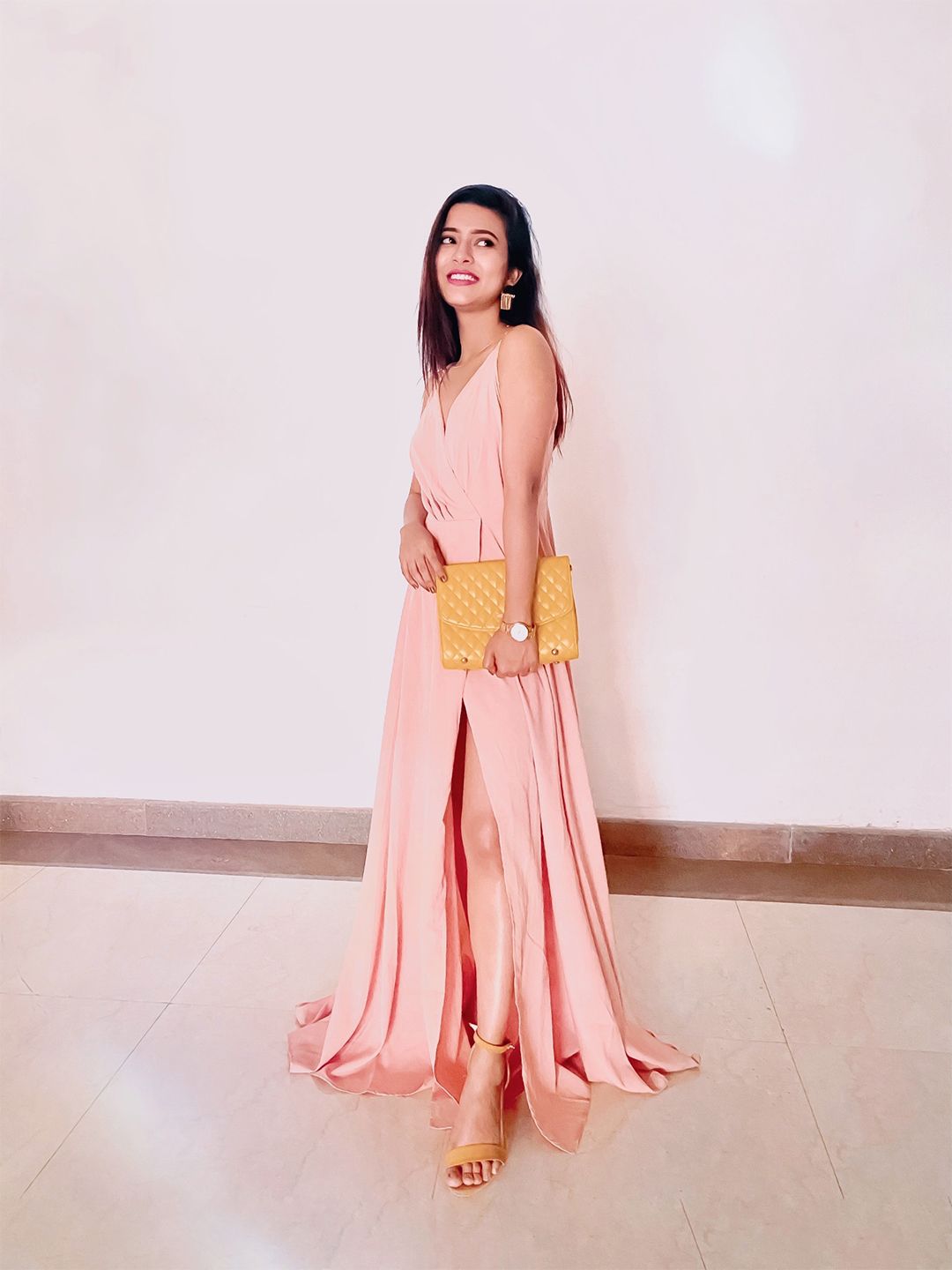 Berrylush Pink Front Slit Maxi Dress