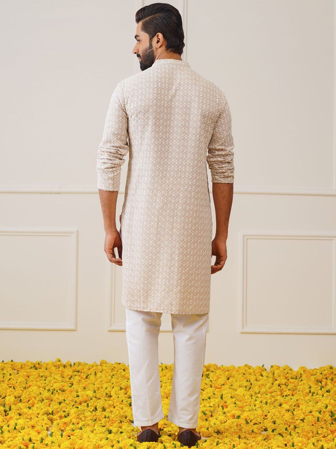 Jompers Geometric Embroidered Thread Work Pure Cotton Kurta With Pyjamas