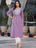 Varanga Ethnic Motifs Printed Sequinned Cotton Straight Kurta