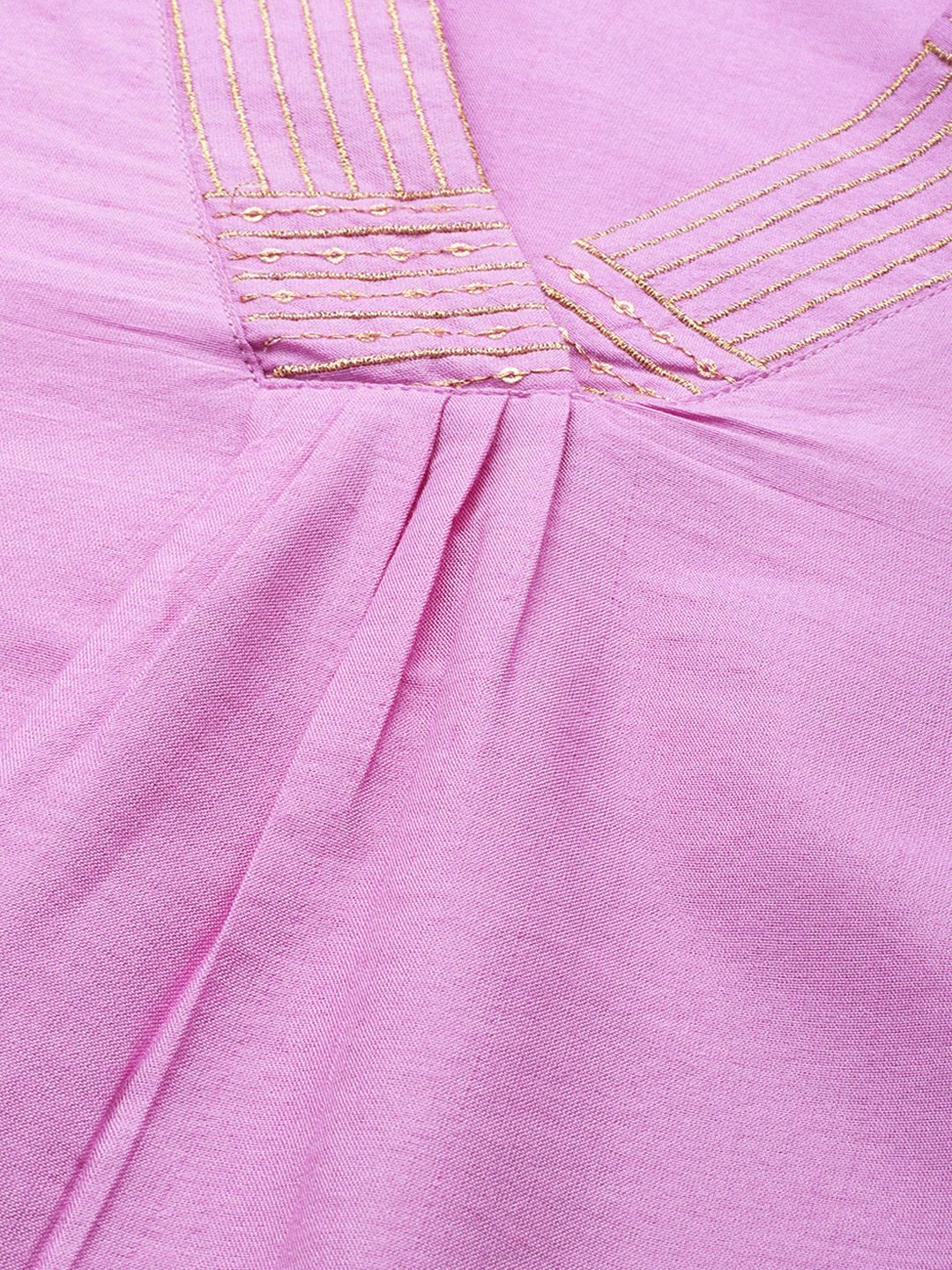 House of Pataudi V-Neck Zari Sequinned Pleated Rozana Kurta