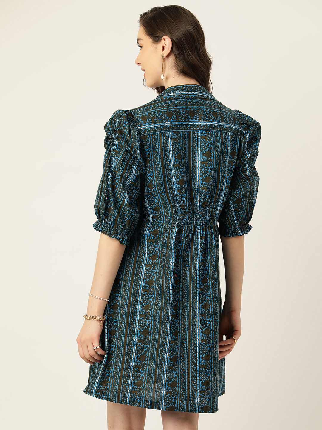 Antheaa Floral Print Puff Sleeve A-Line Dress