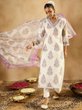 Indo Era Floral Printed Regular Sequinned Pure Cotton Kurta with Trousers & Dupatta