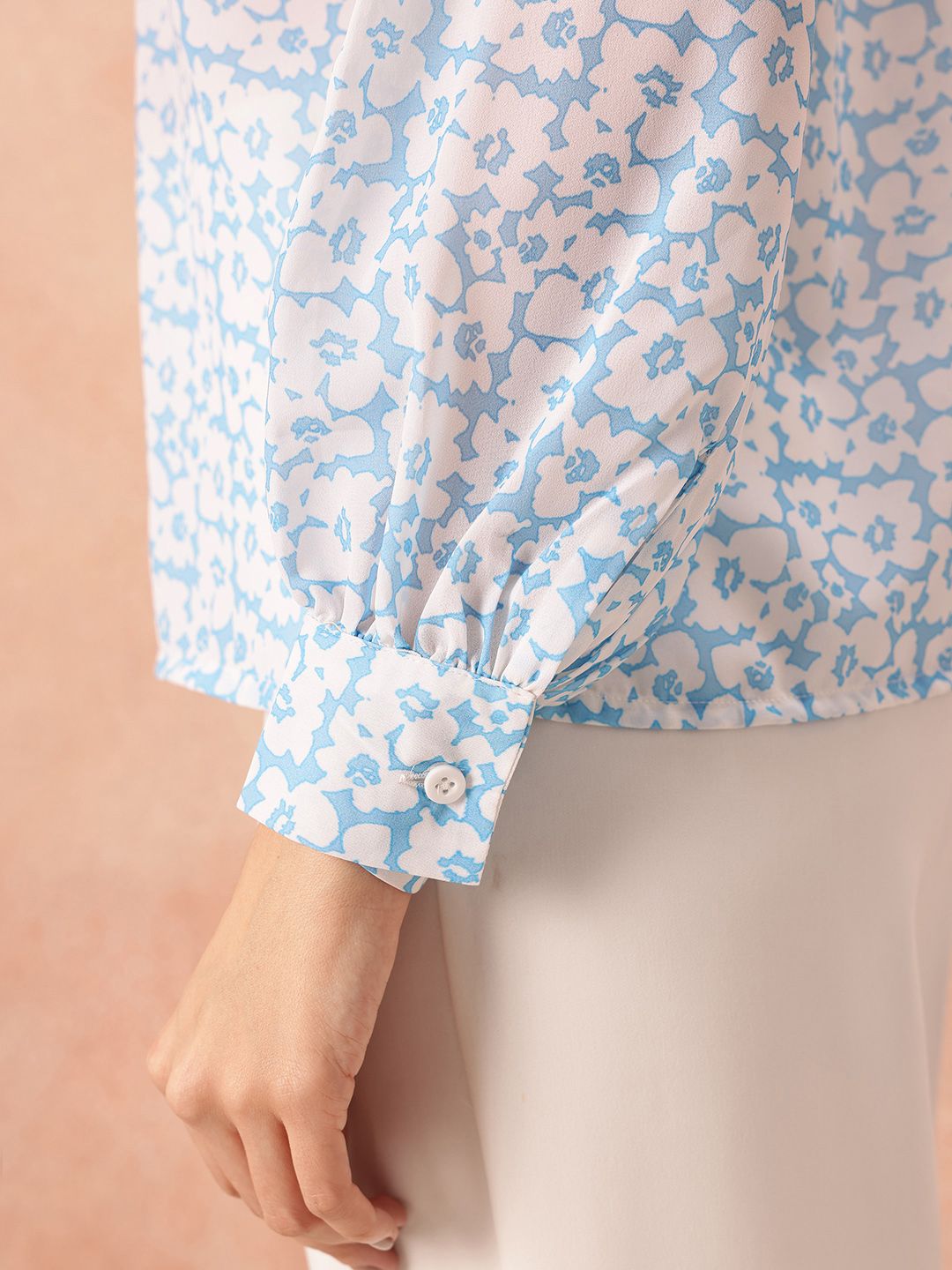 all about you Floral Print Mandarin Collar Puff Sleeve Top