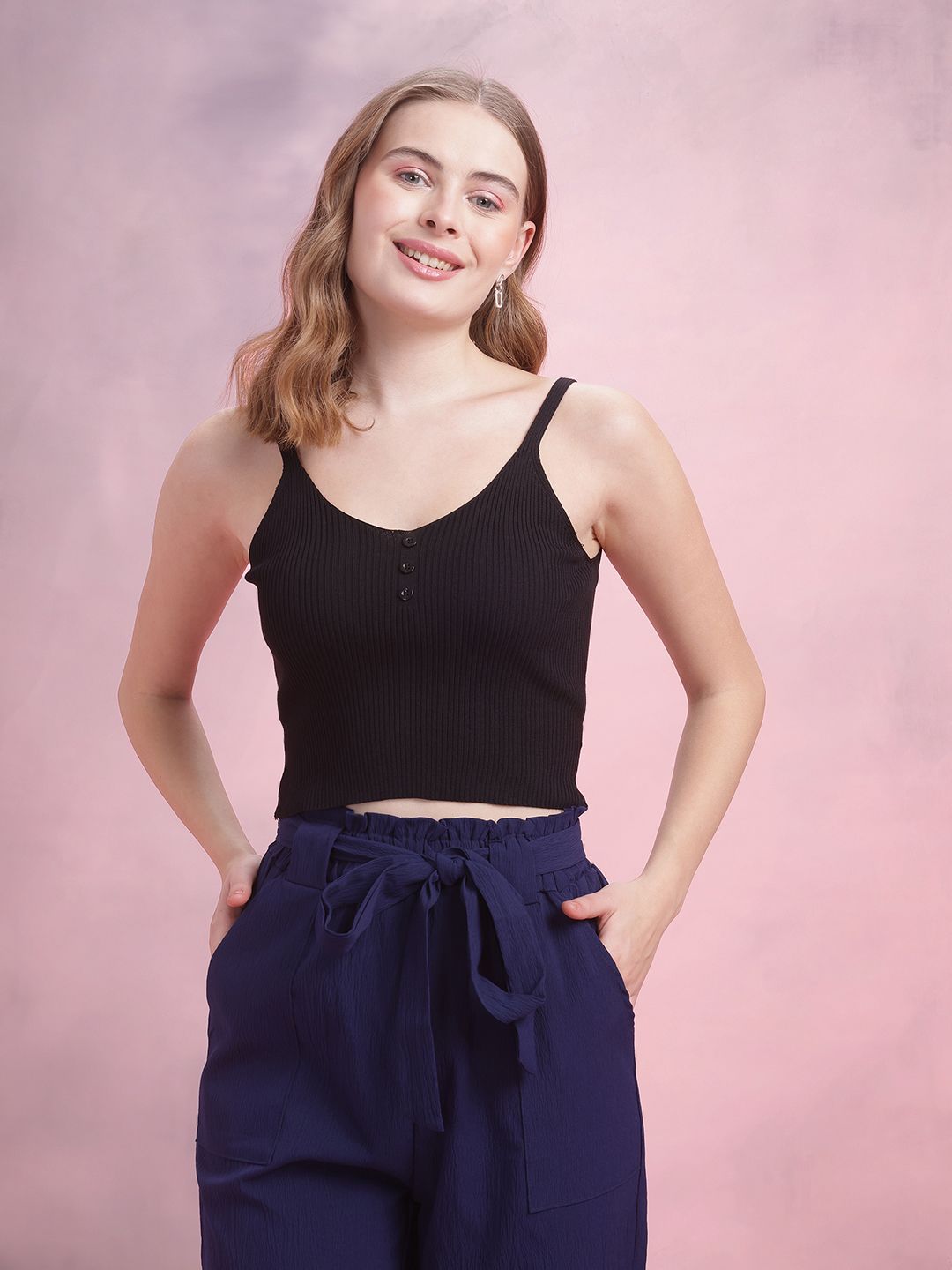 DressBerry Button Detail Ribbed Top