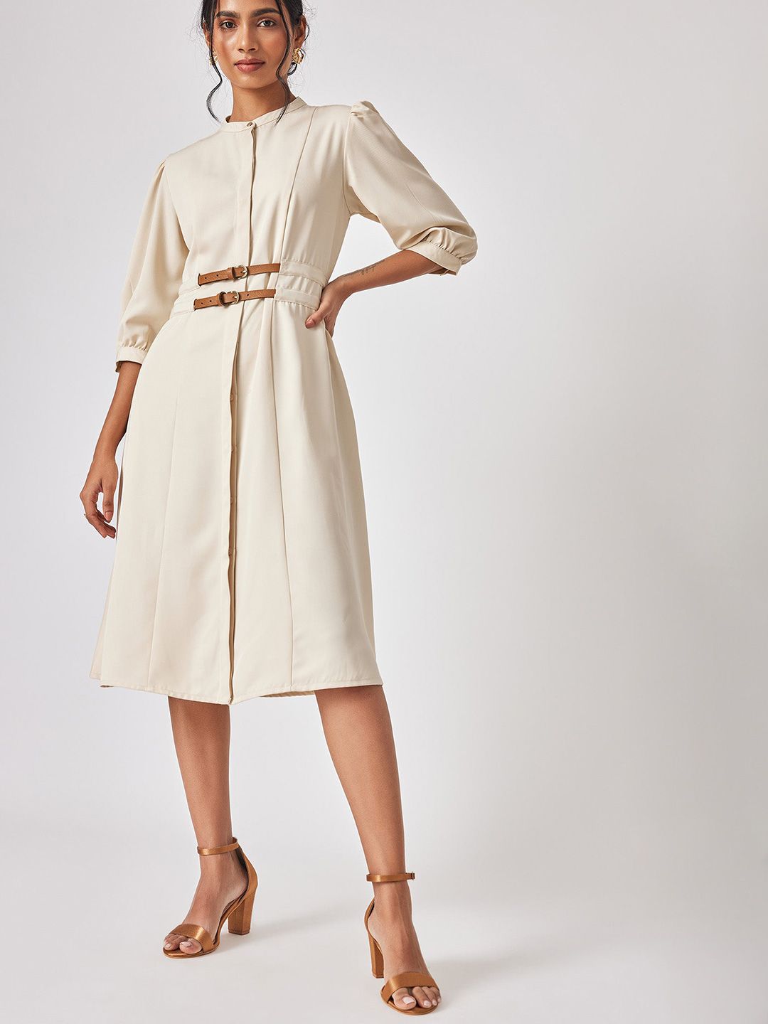 The Label Life Puff Sleeve A-Line Dress with Belt
