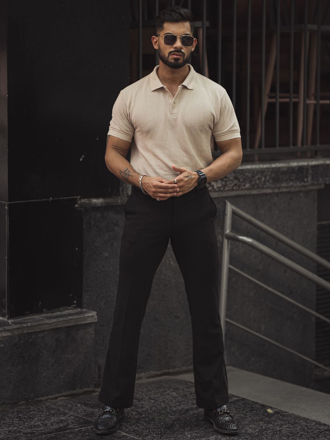 Powerlook Men Self Design Polo Collar Cotton T-shirt