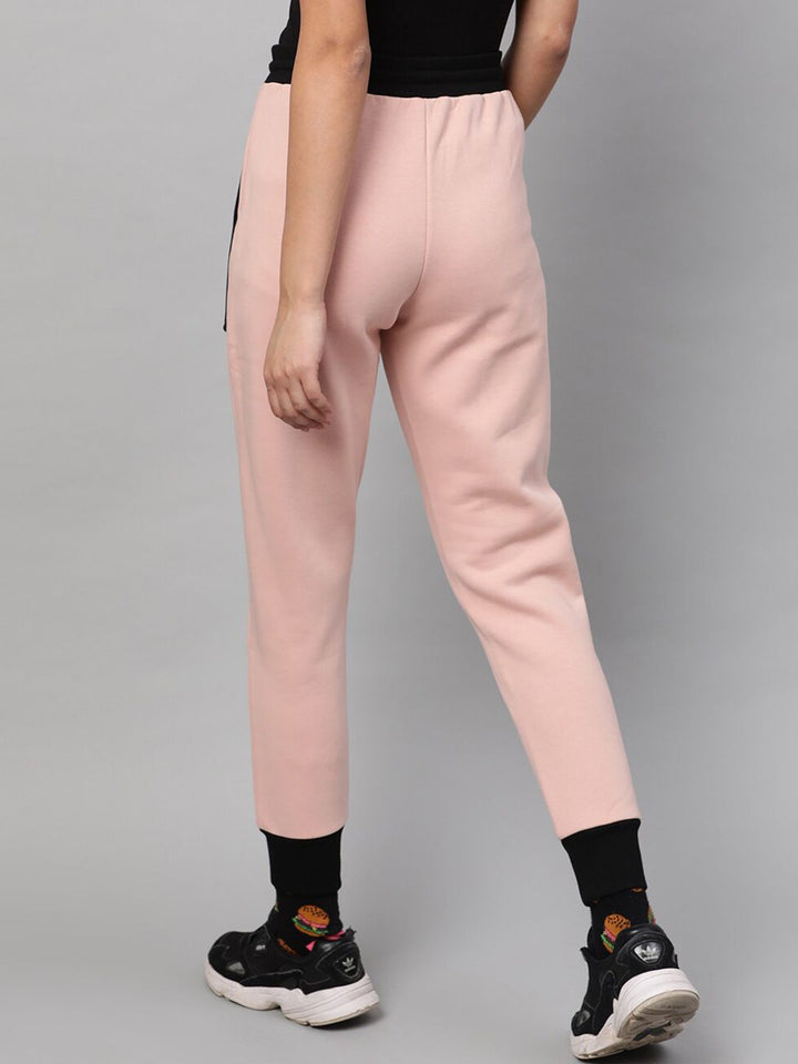 STREET 9 Women Pink & Black Colourblocked Slim Fit Solid Joggers