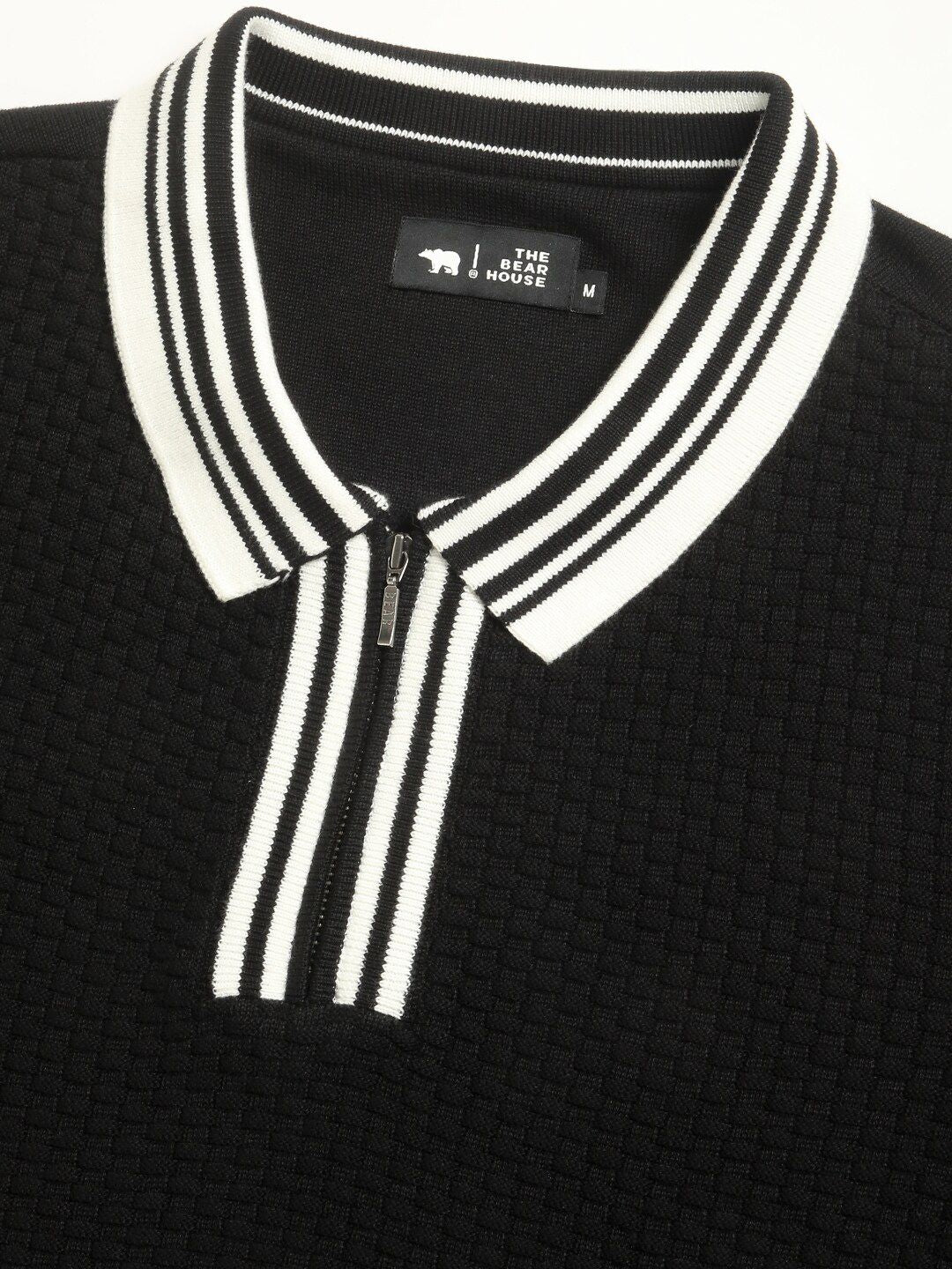 THE BEAR HOUSE Self Design Polo Collar Cotton T-shirt