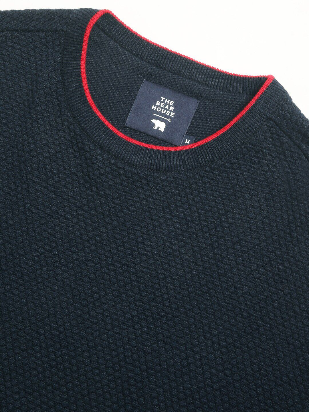 THE BEAR HOUSE Self Design Round Neck Drop-Shoulder Sleeves Cotton T-shirt