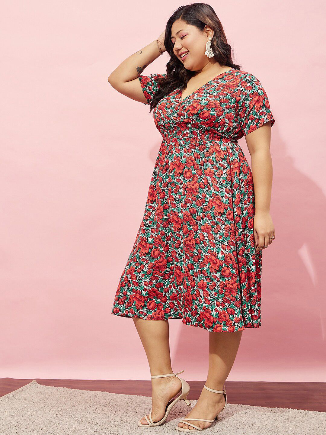 Berrylush Curve Floral Printed Fit & Flare Dress