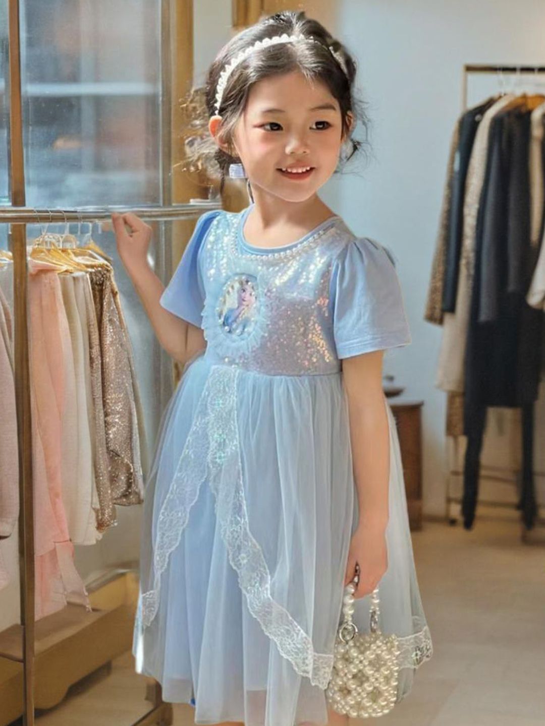 YK Girls Printed Fit & Flare Dress