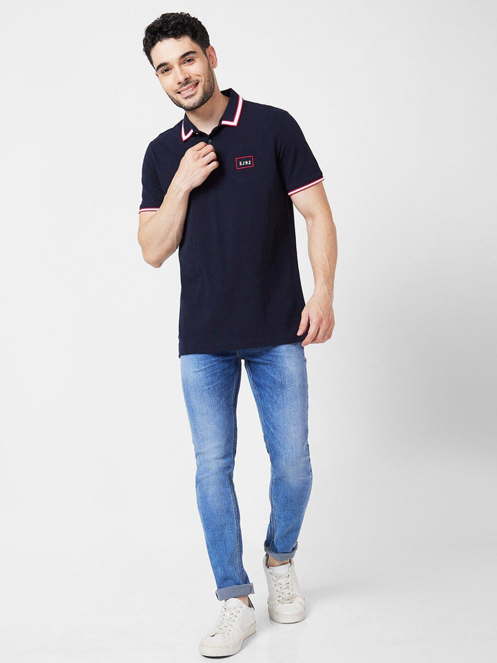 SPYKAR Polo Collar Slim Fit Indigo Cotton Casual T-Shirt