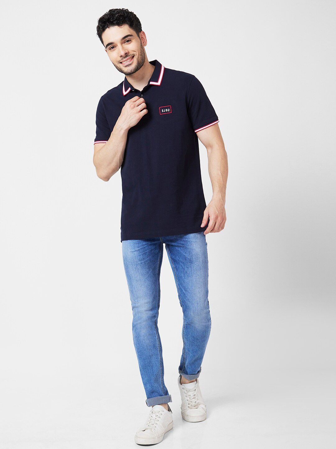 SPYKAR Polo Collar Slim Fit Indigo Cotton Casual T-Shirt