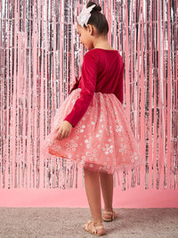 pspeaches Girls Floral Printed Velvet Fit and Flare Dress