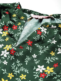 all about you Floral Print Satin Finish Mandarin Collar Puff Sleeve Top