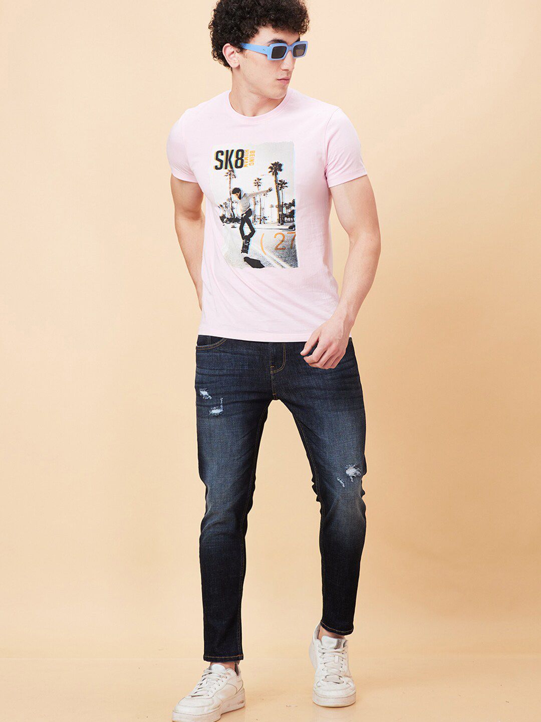 Being Human Men Low Distress Light Fade Jeans