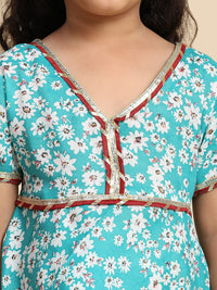 Cutiekins Girls Floral Printed Gotta Patti Kurti With Sharara & Dupatta