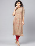 Libas Women Beige Ethnic Motifs Printed Kurta