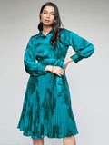 AND Tie & Dye Dyed Accordion Pleated Belted Shirt Dress