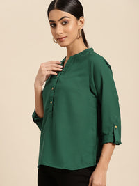 all about you Women Green Solid Shirt Style Top