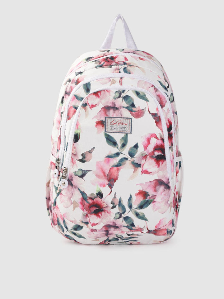 Lino Perros Women White & Pink  Floral Print 13 Inch Laptop Backpack