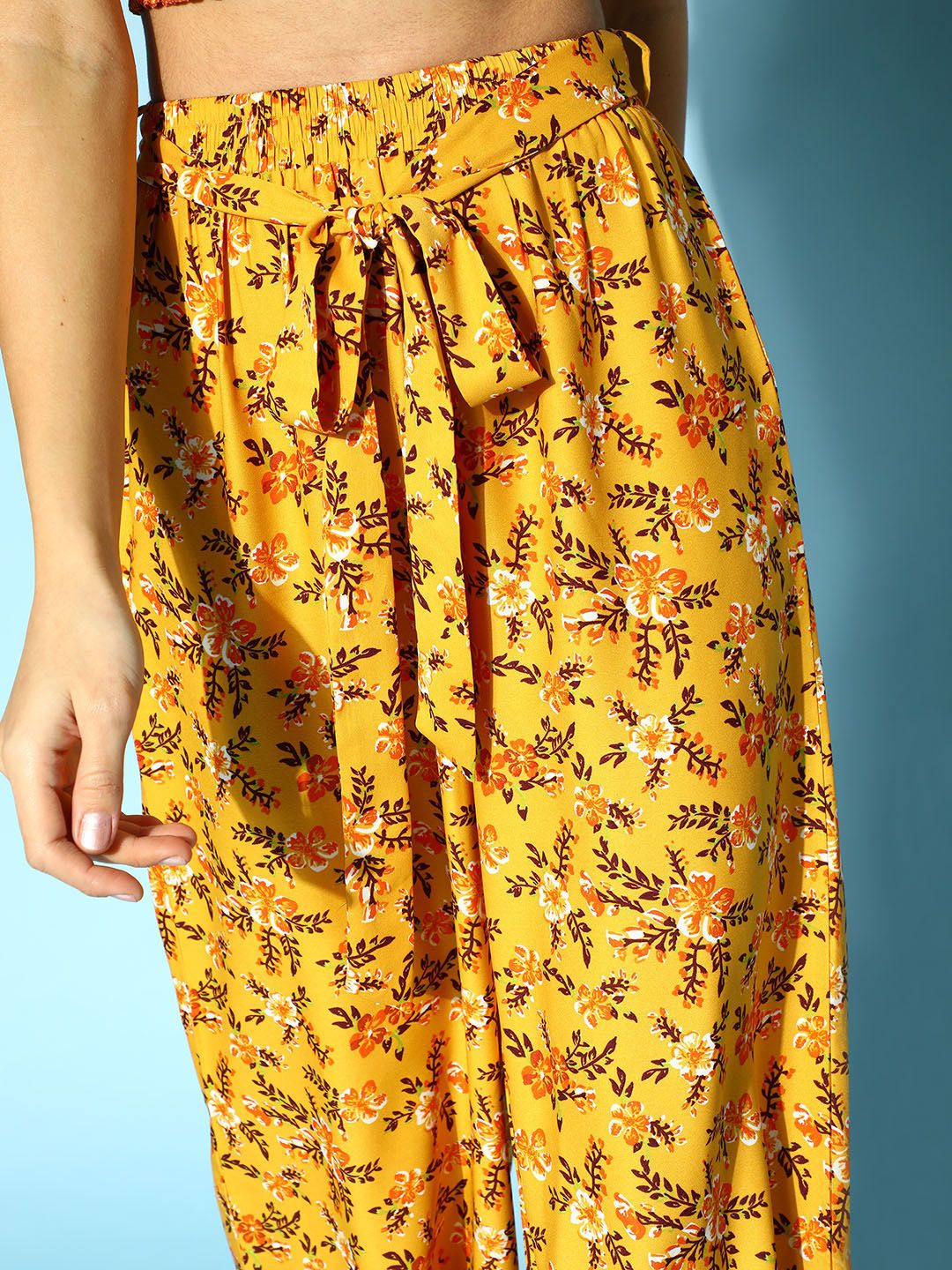 Berrylush Women Bright Yellow Printed Top with Trousers