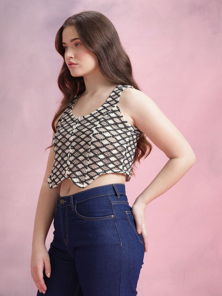 DressBerry Open Knit Crochet Waistcoat-Style Vest Top