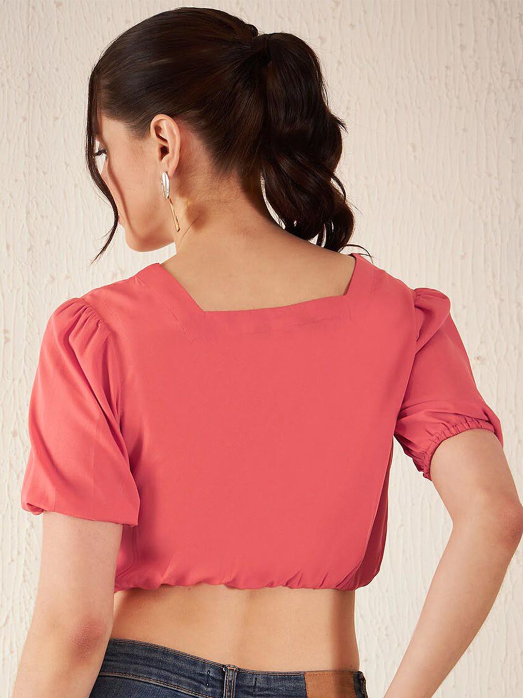 DENNISON Puff Sleeve Crepe Blouson Crop Top