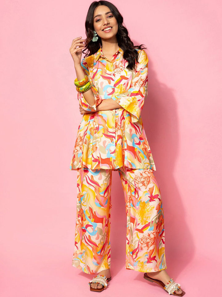 Libas Abstract Printed A-Line Shirt & Palazzo Set